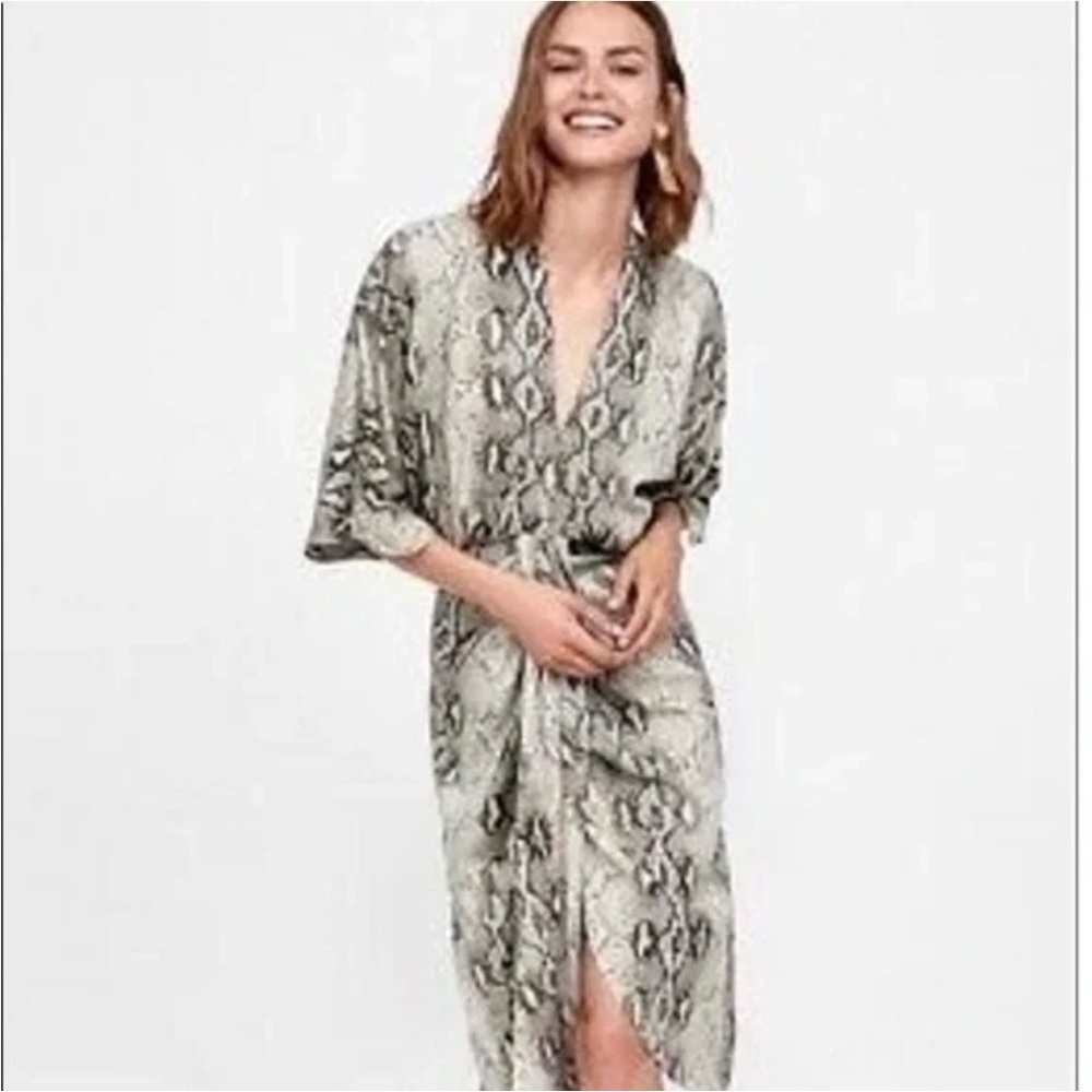 Zara black kimono snake print dress